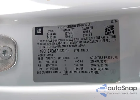 2015 Chevrolet Colorado Wt z USA, uszkodzony, nr VIN 1GCHSAEA6F1137919